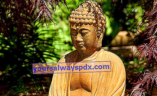 Ein Budha in einem japanischen Garten